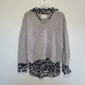 Brochu Walker Size M Wool Cashmere The Looker Layered V Neck Sweater Gray